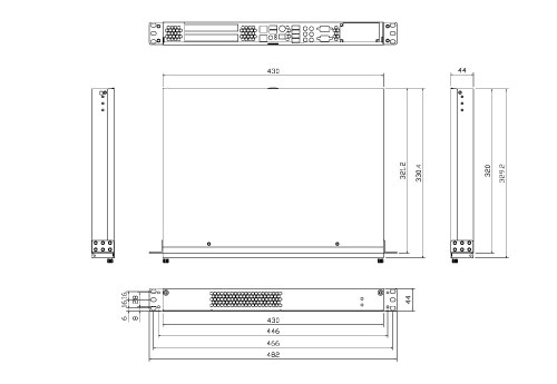 Liantec R1X Industrial 1U 19-inch Rackmount Mini-ITX Chassis Mechanical Drawing